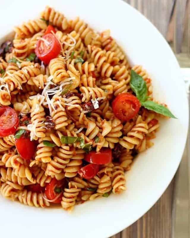Pasta Salad with Sun-Dried Tomates, Basil and Parmesan Cheese