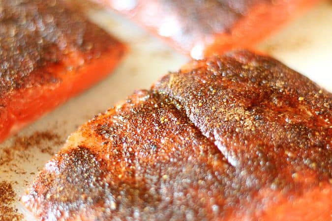 Grilled salmon up close