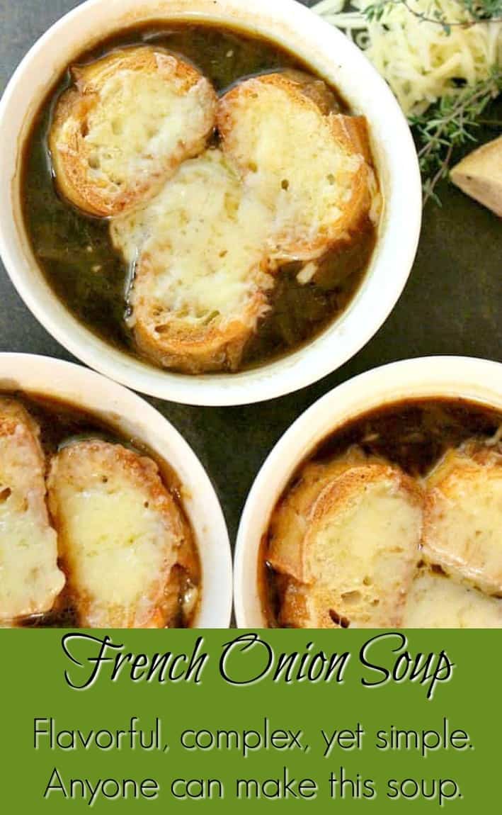 Pinterest pin of French Onion soup 
