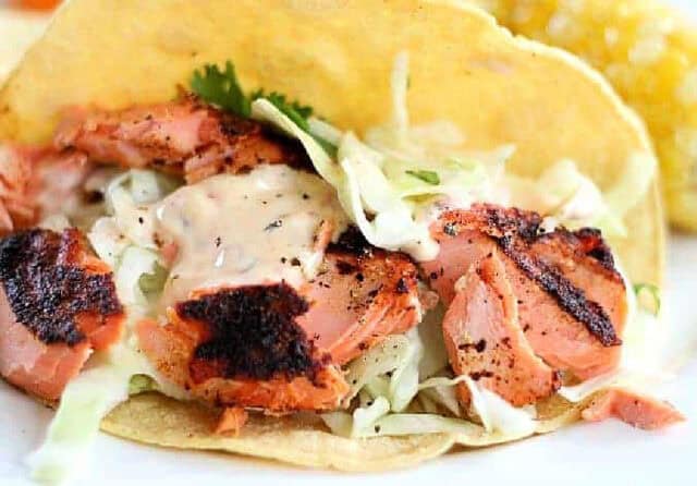 Grilled fish taco with chipotle tartar sauce.