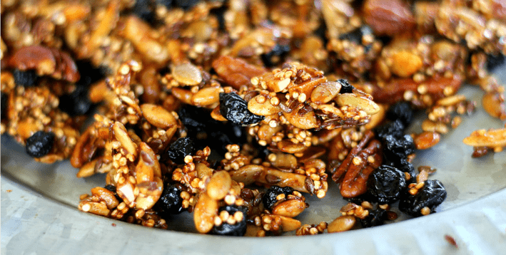 A close up of granola on a plate