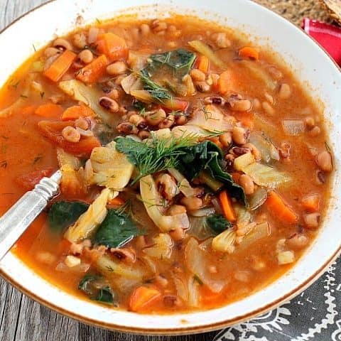 Vegetable and black eyed pea stew in a bowl