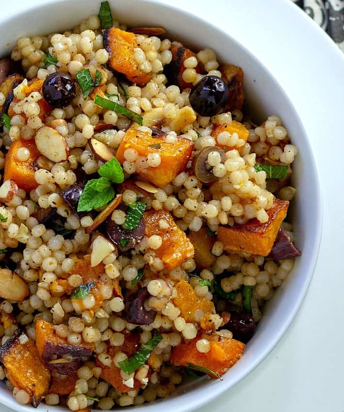 Roasted Butternut Squash with Couscous in a white bowl
