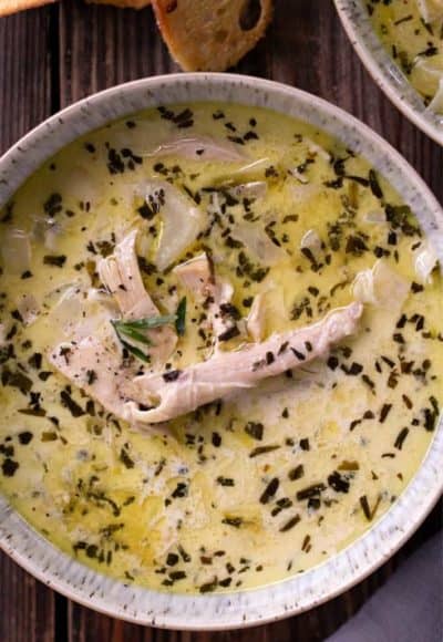 Chicken Tarragon Soup is satisfying with brightness from the tarragon, creaminess from the broth. The chicken cooks to tender perfection.