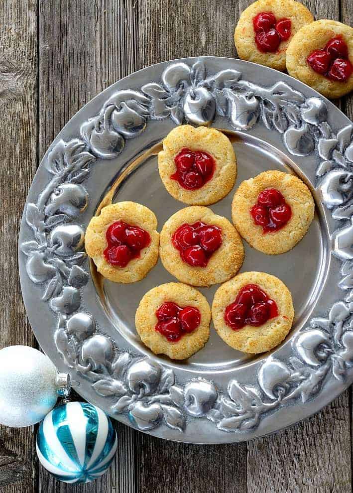 Cherry Cheesecake Cookies on silver plate