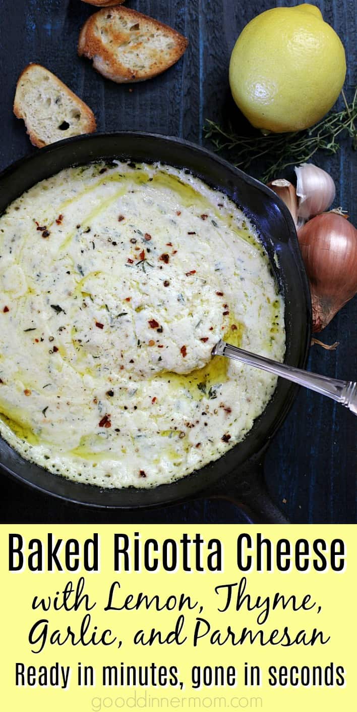 Baked Ricotta with Lemon, Thyme, Garlic and Parmesan Cheese pinterest pin