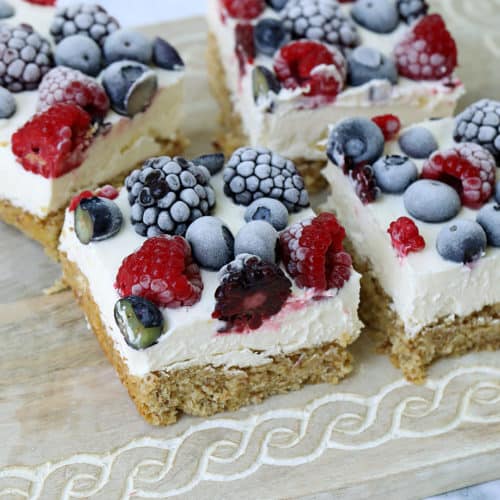 mixed berries and cream bars on a serving tray