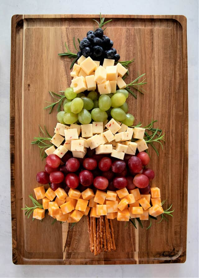 Christmas Tree Charcuterie with fruits and cheeses