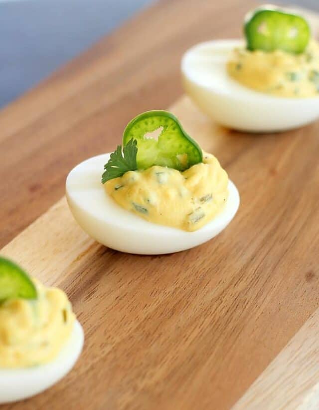Jalapeno Deviled Eggs on board.