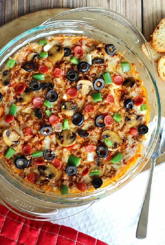 Hot Pizza Dip in a serving plate.