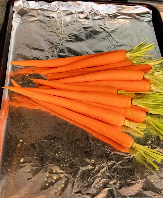 carrots on baking sheet before roasting