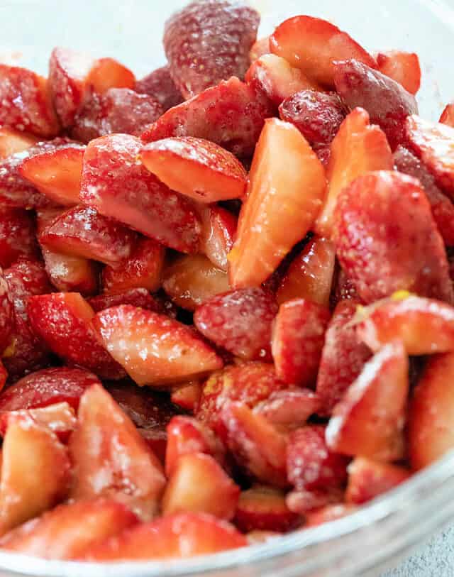 strawberries mixed with sugar and cornstarch for crisp
