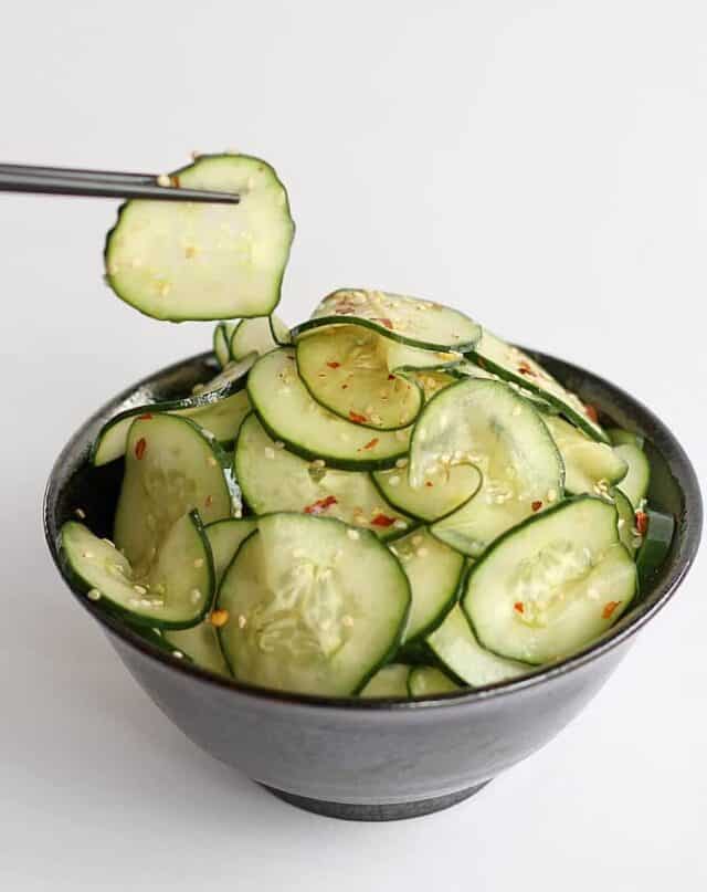 Cucumber sesame salad in bowl.
