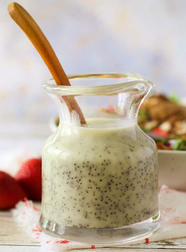 Poppy seed dressing in a jar.