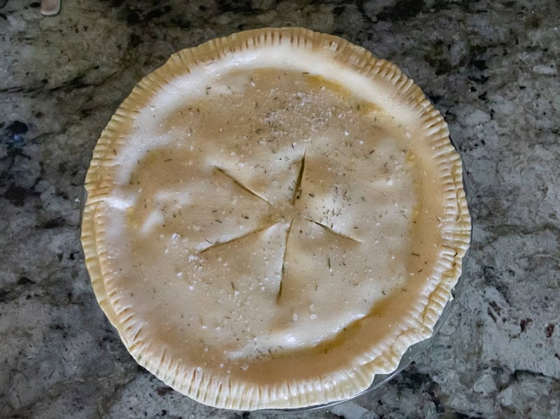 Unbaked chicken pot pie before going in the oven.