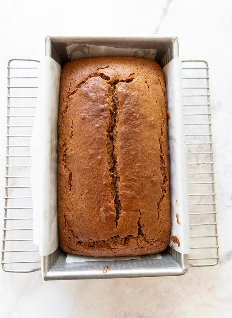Pumpkin bread fresh out of the oven.