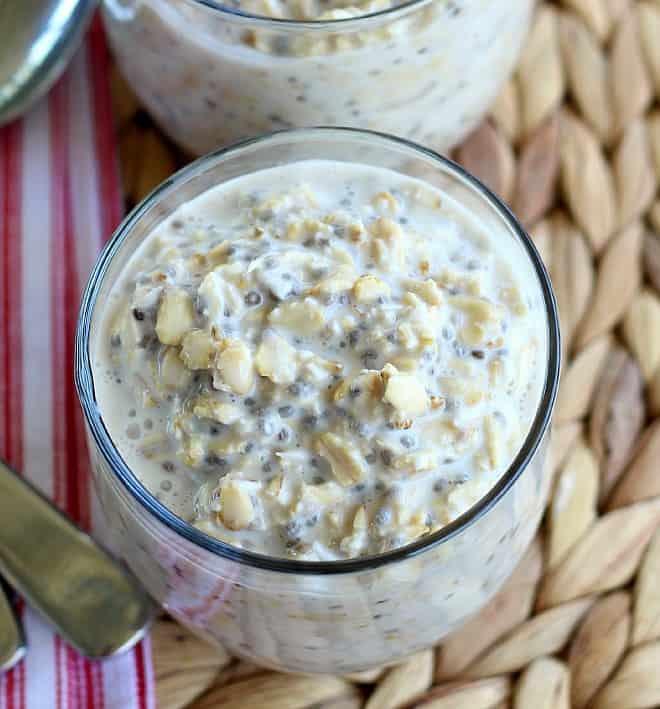 Two servings of Overnight Oatmeal in glass cups