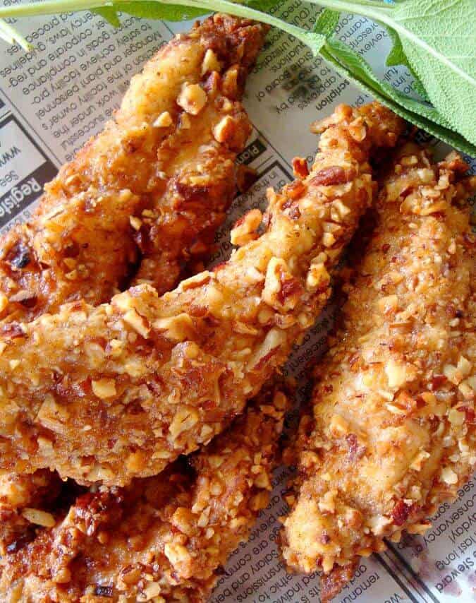 Close up of Pecan Crusted Healthy Fried Chicken