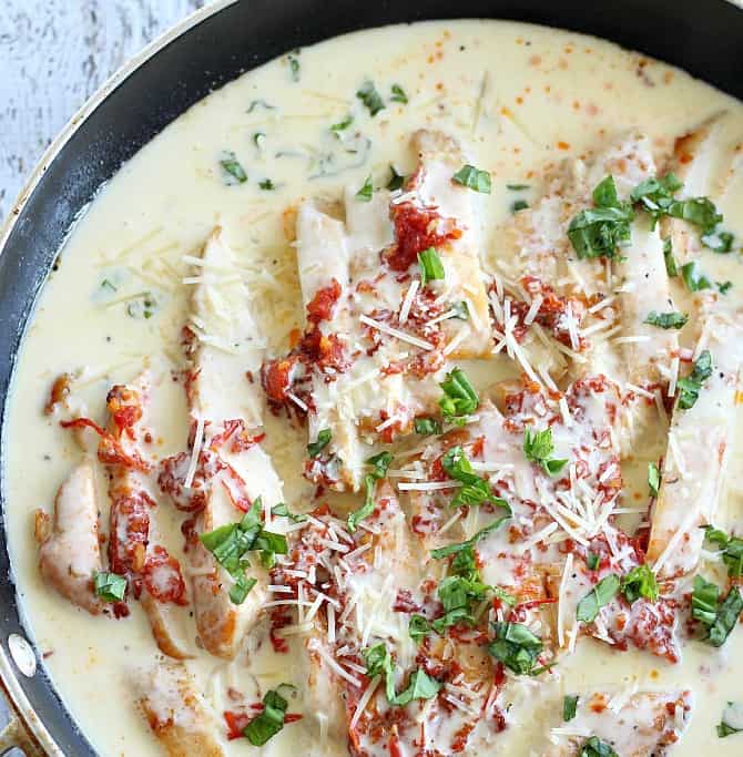 Chicken with Tomato and Basil Cream Sauce