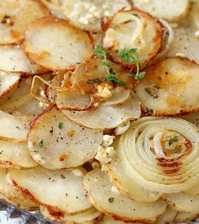 Upside Down Potato and Onion Tart close up