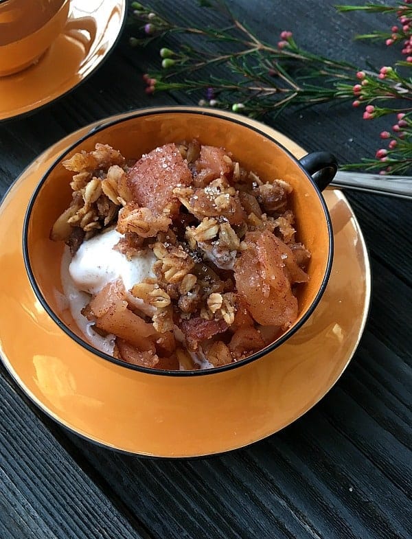 Apple Crisp is easy to make in your slow cooker, sweet and cinnamon flavored with tart Granny Smith apples and old fashioned oats.