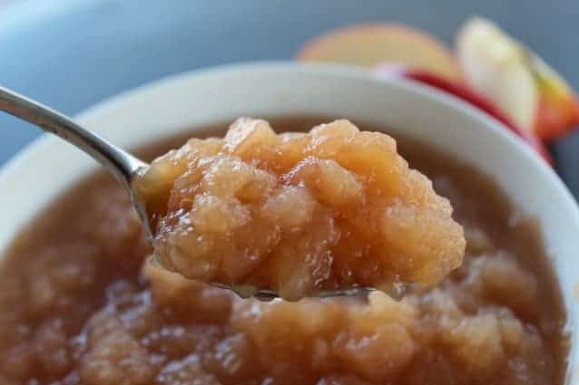 A spoonful of applesauce up close