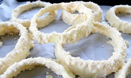 close up of slice onion rings before baking