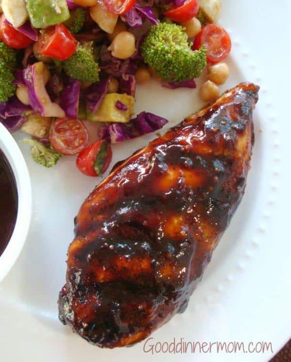 Balsamic Barbecue chicken on with plate with veggie salad