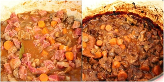 Beef Pot Pie Collage of simmering with all ingredients 