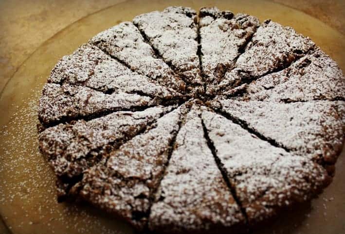 Moist Brownies dusted with powdered sugar