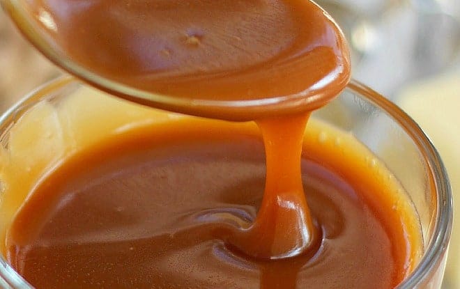 Salted Caramel Sauce with a spoon drizzle
