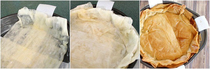 Collage of assembling the phyllo crust