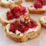 Cranberry Pomagranate Relish on bagettes