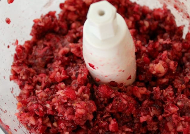Chopped cranberries in food processor 