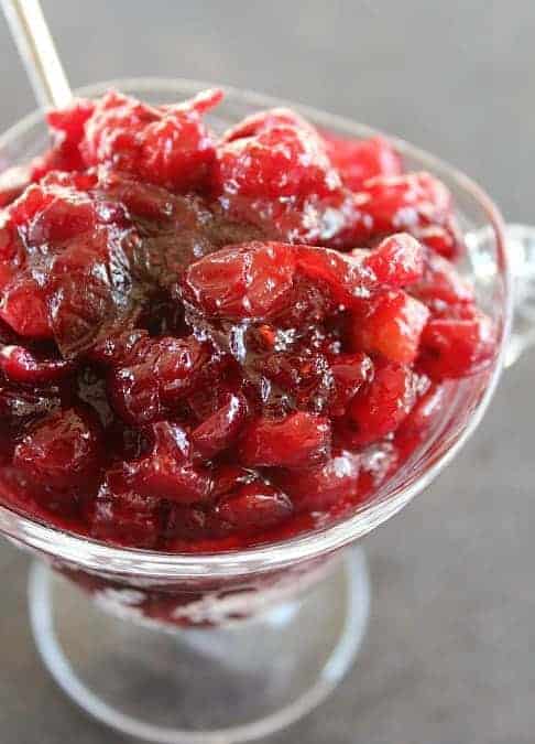 Cranberry Sauce in a clear glass bowl