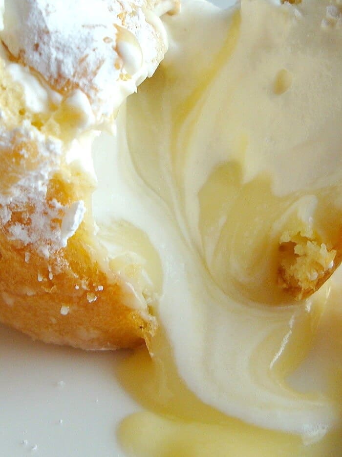 Close up of the delicious custard cream from Cream Puffs