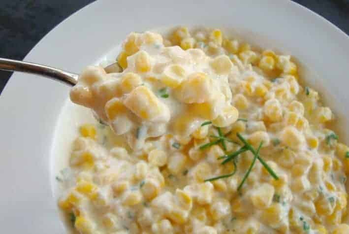 close up of  Cream Corn in a white bowl