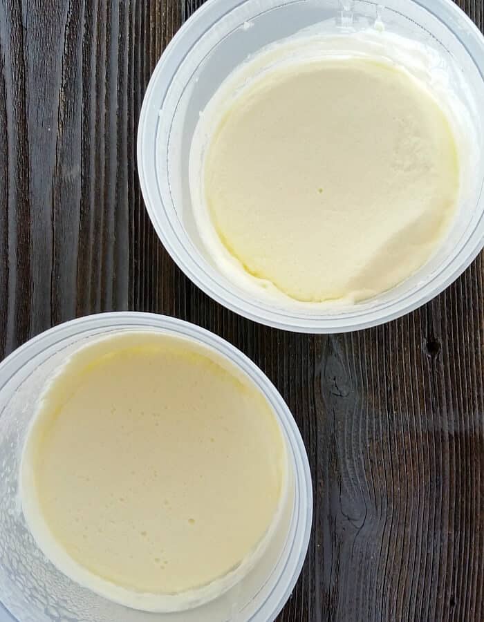  creme fraiche in two containers.