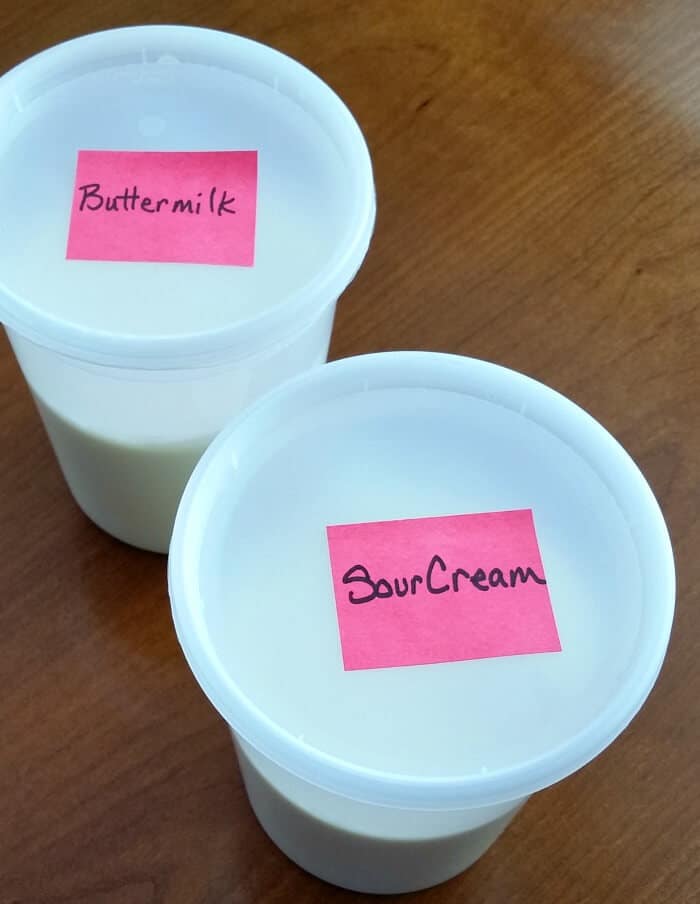 Labeled Buttermilk and sour cream in two containers 