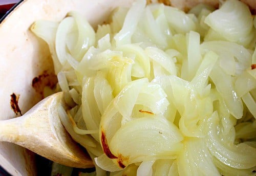 Cooked onions in pot
