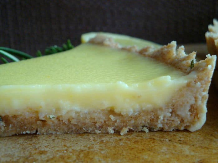 Side view of a slice of Lemon Rosemary Tart