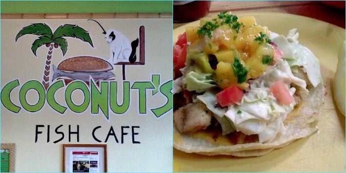 picture collage of fish cafe and fish taco