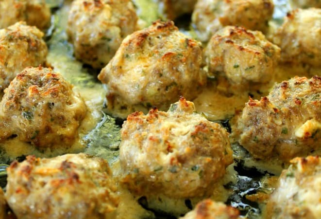 Meatballs on a baking sheet after baked