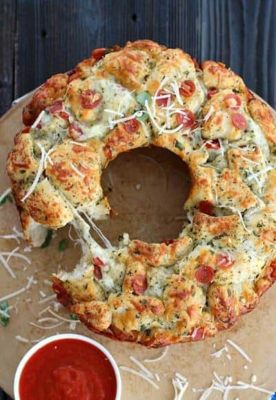 cheese pizza pull apart bread on pizza stone