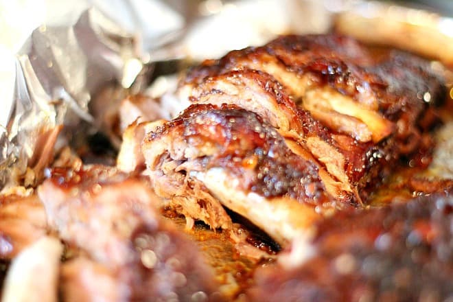 Best Baby Back Ribs in aluminum foil after a quick broil post-slow cooker 