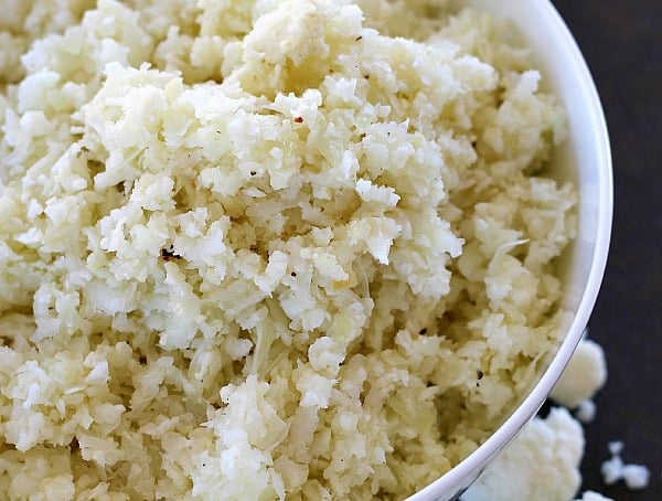 Simple Cauliflower Rice in a white bowl