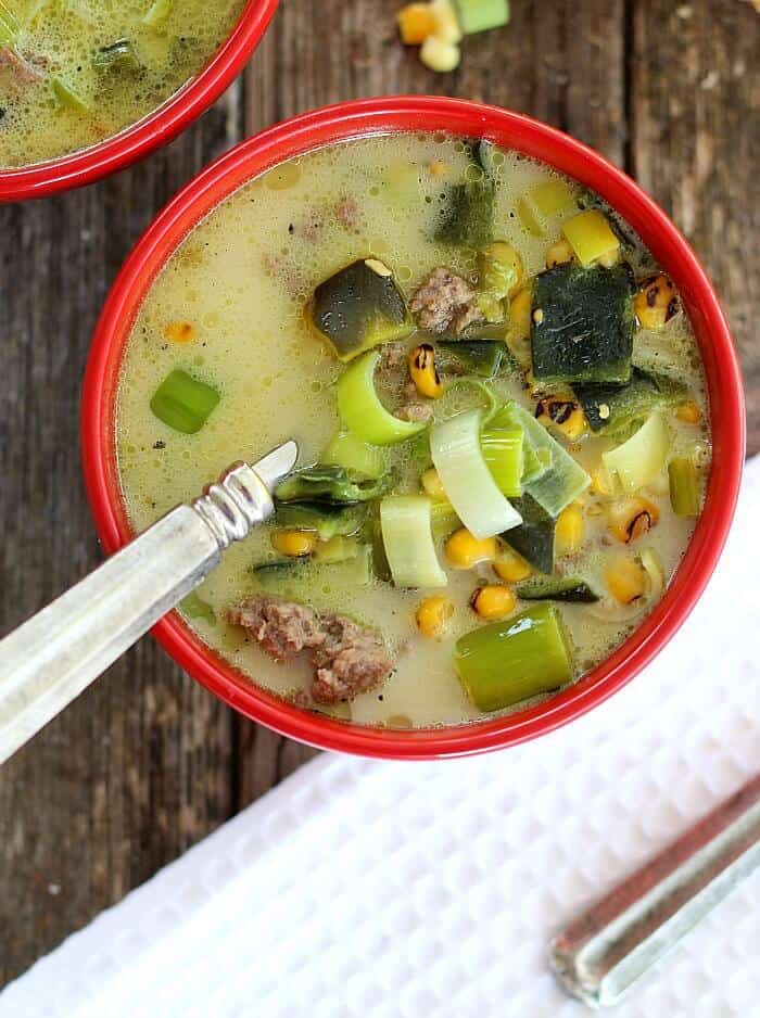 Roasted Poblano Soup in red bowl