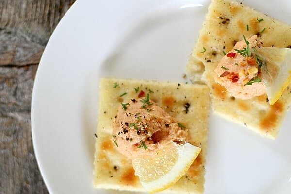 Salmon Pate' is served on crackers