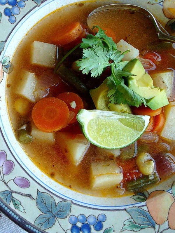 Mexican Vegetable Soup with Lime and Avocado
