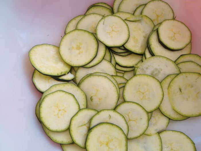 sliced zucchini before baked